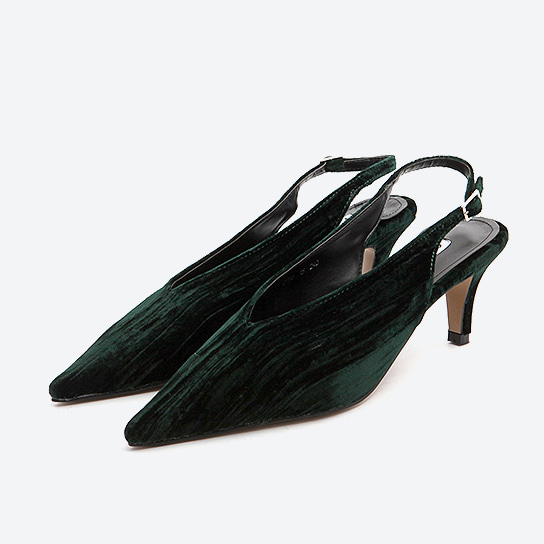 PU-158 _ velvet stiletto sling-back middle heel