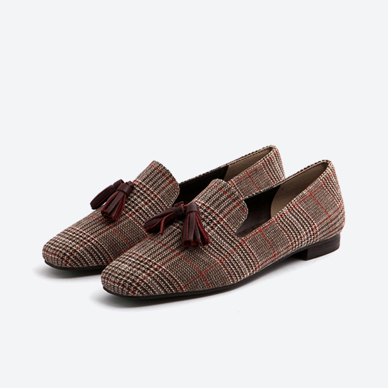 LO-1082 _ square toe napping check tessle loafer